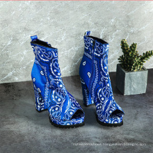 2020 sexy print fabric open toe women's zipper  ankle boot shoes  big size 11